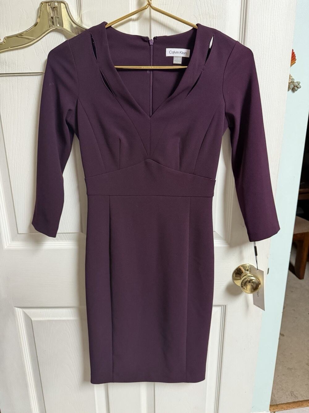 Calvin Klein Purple 3/4 Sleeve Stretch Work Dress Size Sz 0P Wedding Party 30w